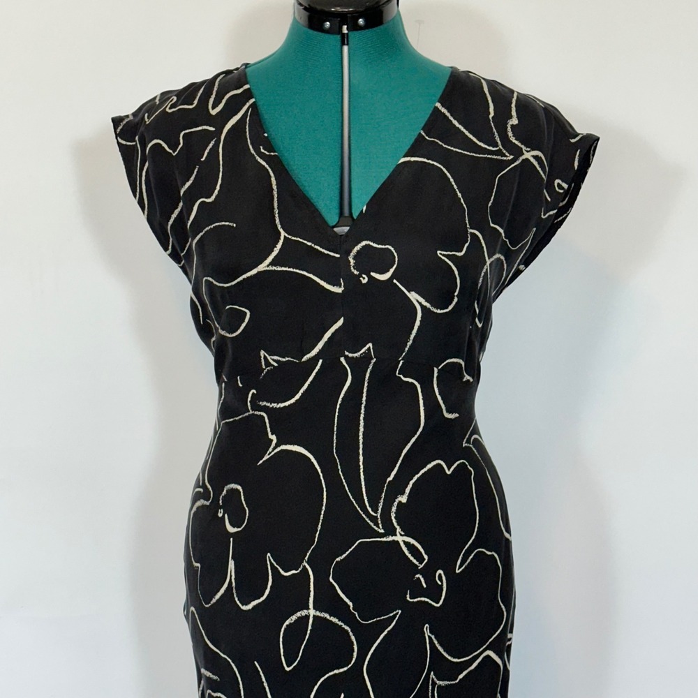 Madewell Marianna V-Neck Cupro Blend Maxi Dress Black White Floral Size 2 NEW - Picture 2 of 10